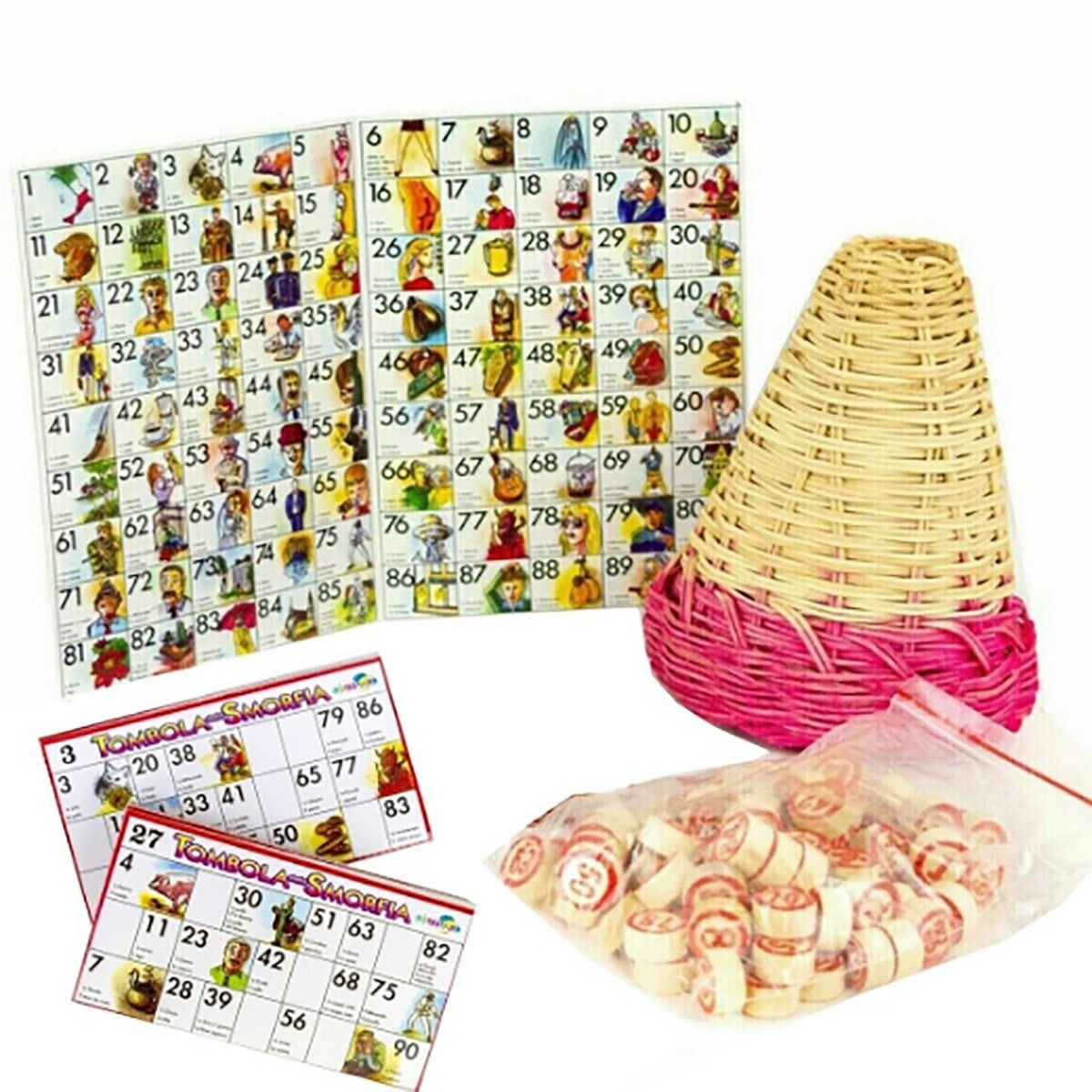 GIOCO NAPOLETANA LA SMORFIA 48 CARTELLE NUMERI PANARO GRANDE NATALE TABELLONE