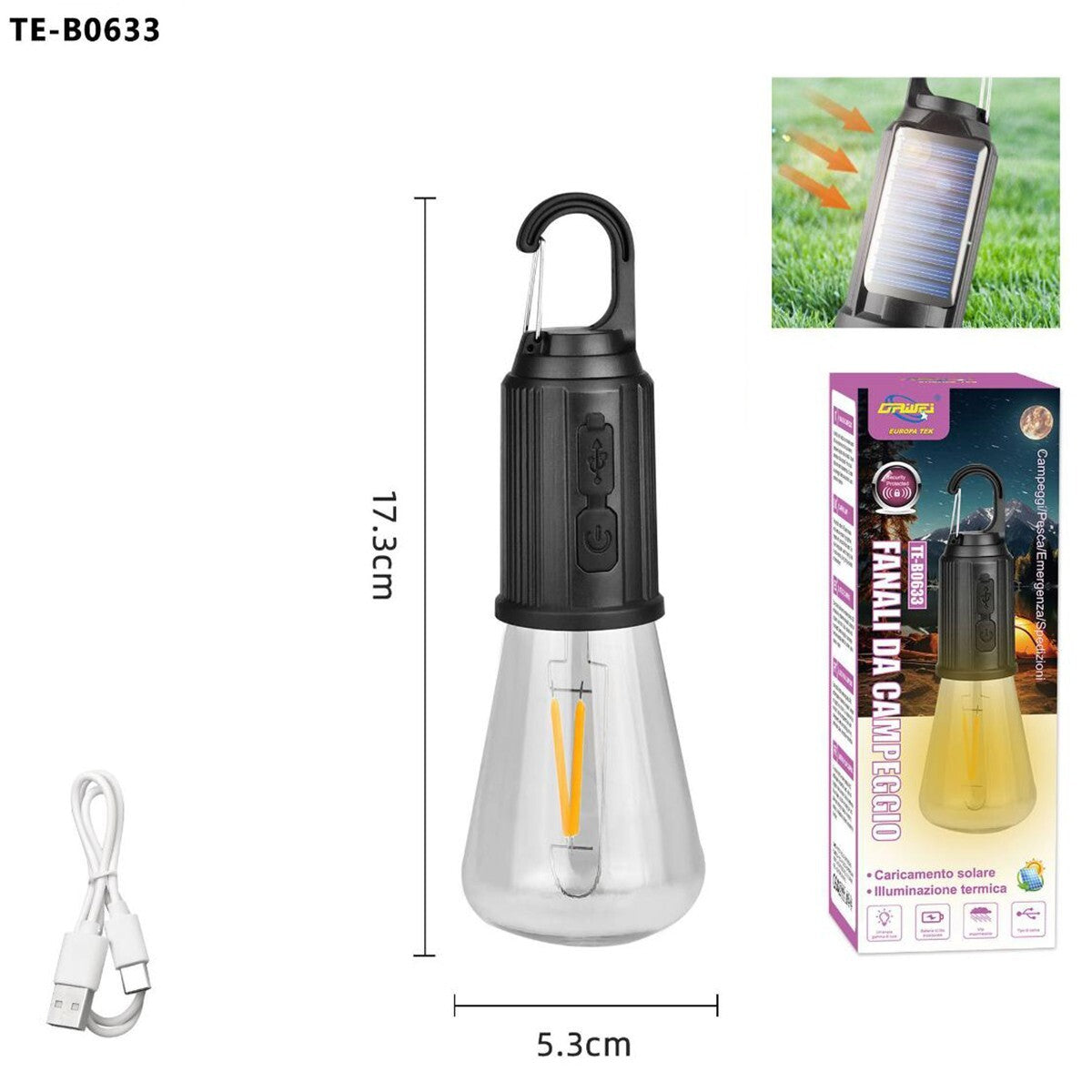 LAMPE LED CAMPING SOLAIRE USB RECHARGEABLE CROCHET PORTABLE LUMIÈRE D'URGENCE 32