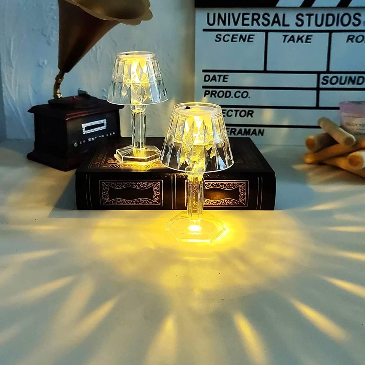 MINI LAMPADA TAVOLO COMODINO DIAMANTATA EFFETTO CRISTALLO LUCE CALDA DECORATIVA