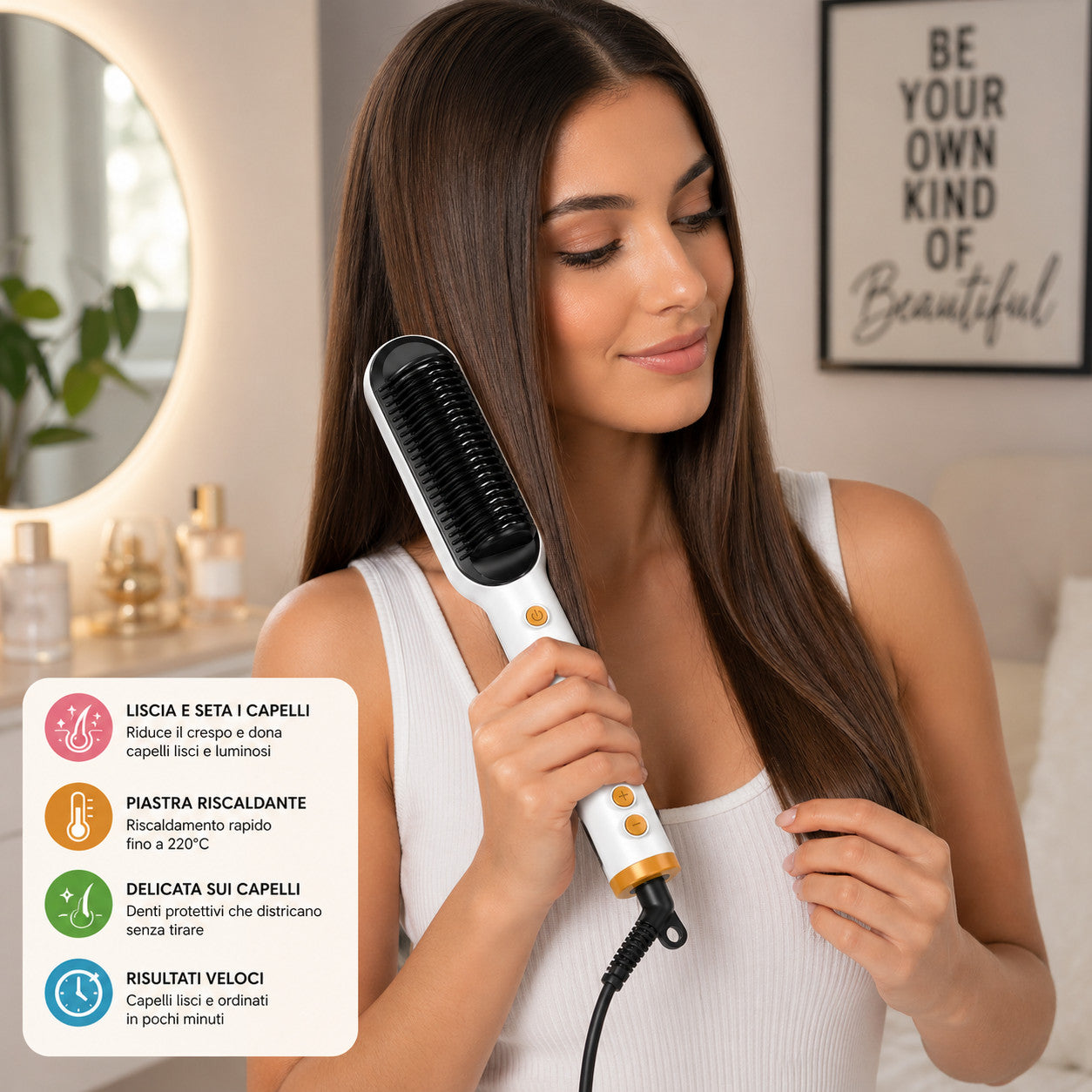SPAZZOLA LISCIANTE ELETTRICA PER CAPELLI 45W PIASTRA SPAZZOLA STIRANTE AS-06005