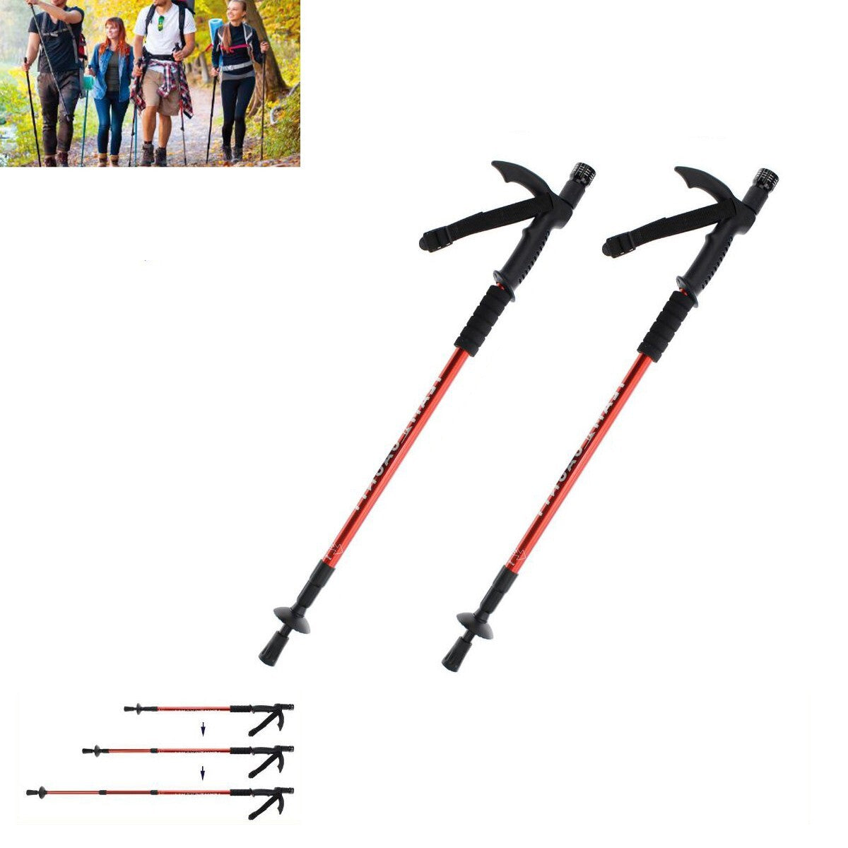 PAIRE DE BÂTONS DE TREKKING TÉLESCOPIQUES RÉGLABLES POUR LA RANDONNÉE ET LA MARCHE AVEC LUMIÈRE LED