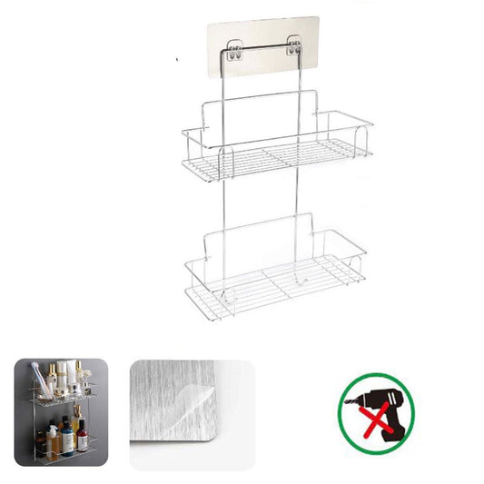 DOUBLE ÉTAGÈRE MURALE ADHÉSIVE RANGEMENT ORGANISEUR PORTE-OBJETS CUISINE 03491