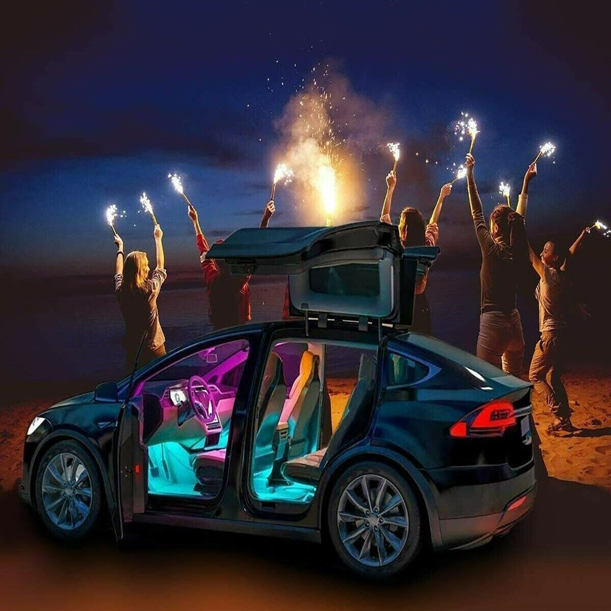 STRISCIA PER INTERNI AUTO 72 LED RGB LUCI VANO PIEDI ATMOSFERA TELECOMANDO 12V