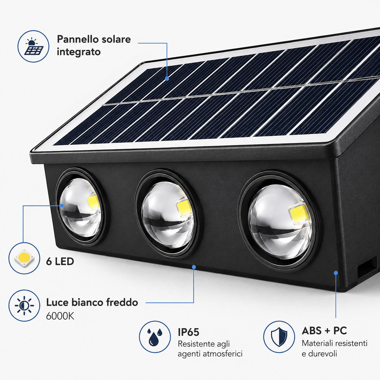 APPLIQUE LAMPE 6 LED MURALE SOLAIRE IP65 BLANC FROID JARDIN TE-B0574