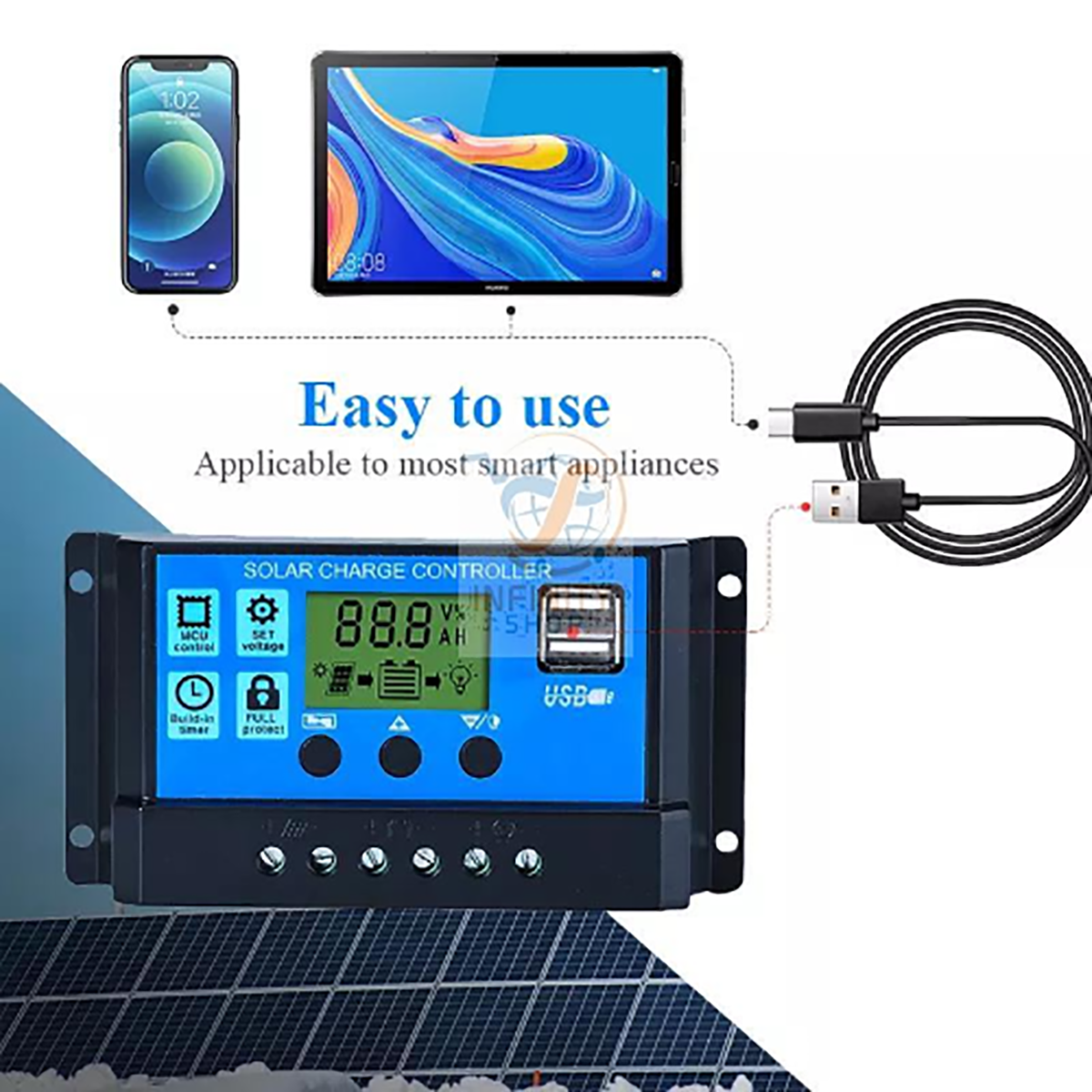 RÉGULATEUR DE CHARGE PANNEAUX SOLAIRES 12V/24V 30A AUTOMATIQUE PANNEAU