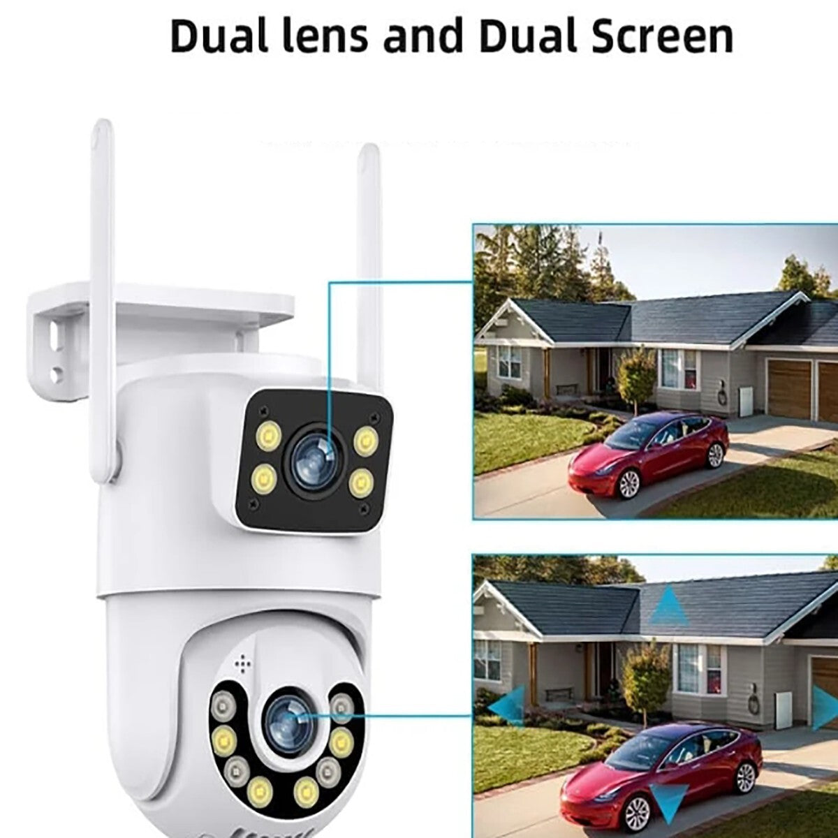TELECAMERA VIDEOSORVEGLIANZA WIFI DOPPIA LENTE LED 3.6MM 2 ANTENNE JT-8697QJ