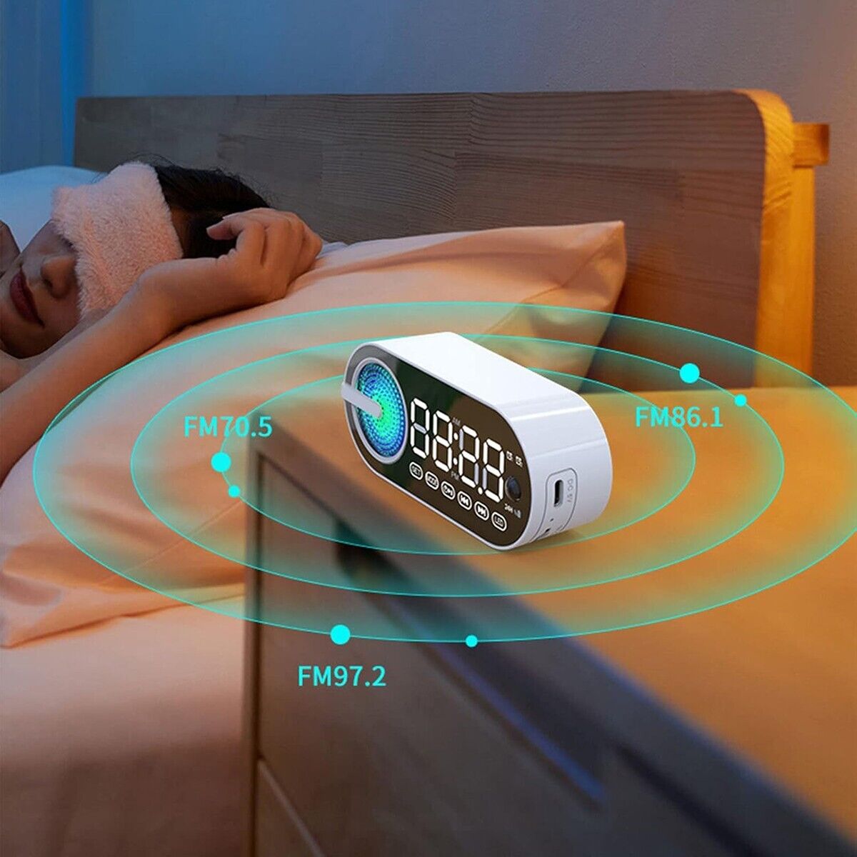 SPEAKER WIRELESS BLUETOOTH CON SVEGLIA PORTATILE AUDIO CASSA SUBWOOFER RADIO FM