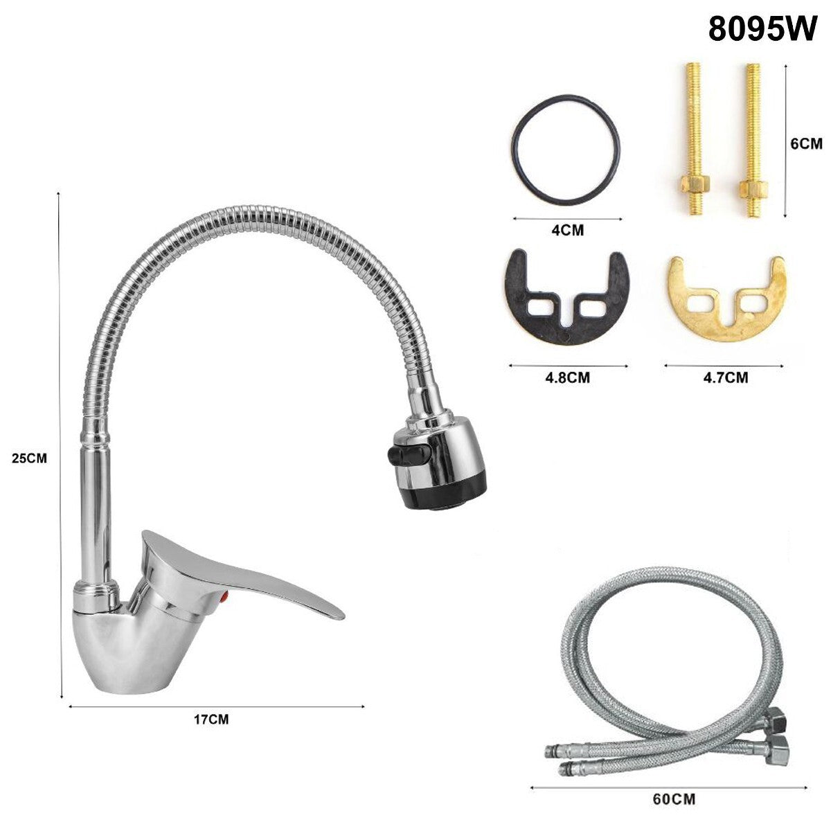 RUBINETTO LAVELLO CUCINA CANNA FLESSIBILE MISCELATORE LAVANDINO CROMATO 8095W