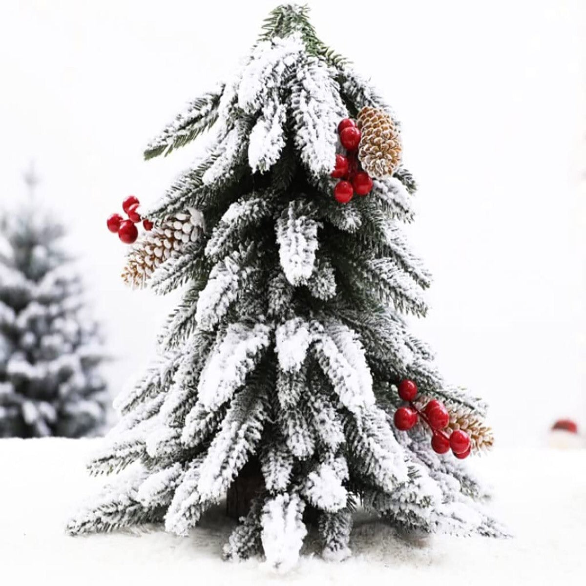 SAPIN DE NOËL ARTIFICIEL VERT ENNEIGÉ PETIT 40 CM AVEC NEIGE BAIES