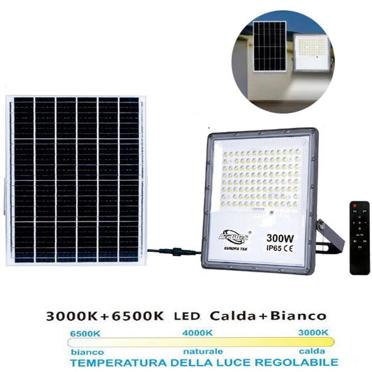 PROJECTEUR LED AVEC PANNEAU SOLAIRE TÉLÉCOMMANDE ET DÉTECTEUR CRÉPUSCULAIRE DE 3000K À 6500K 300W