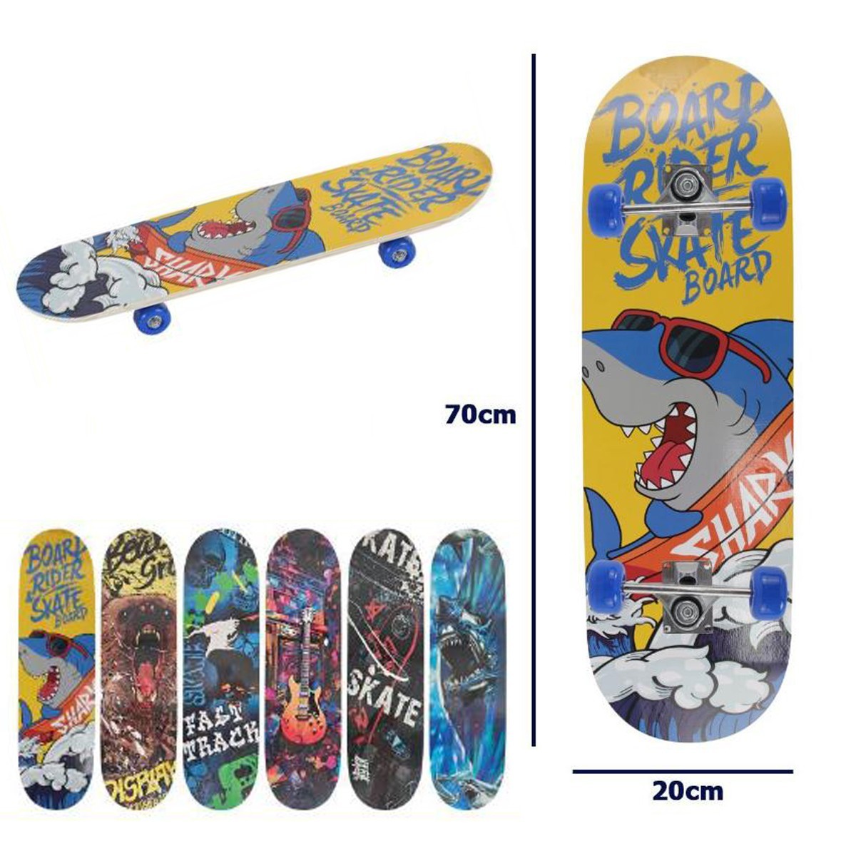 SKATEBOARD SKATE IN LEGNO FANTASIA COLORATO BAMBINI RAGAZZI 80CM 90460