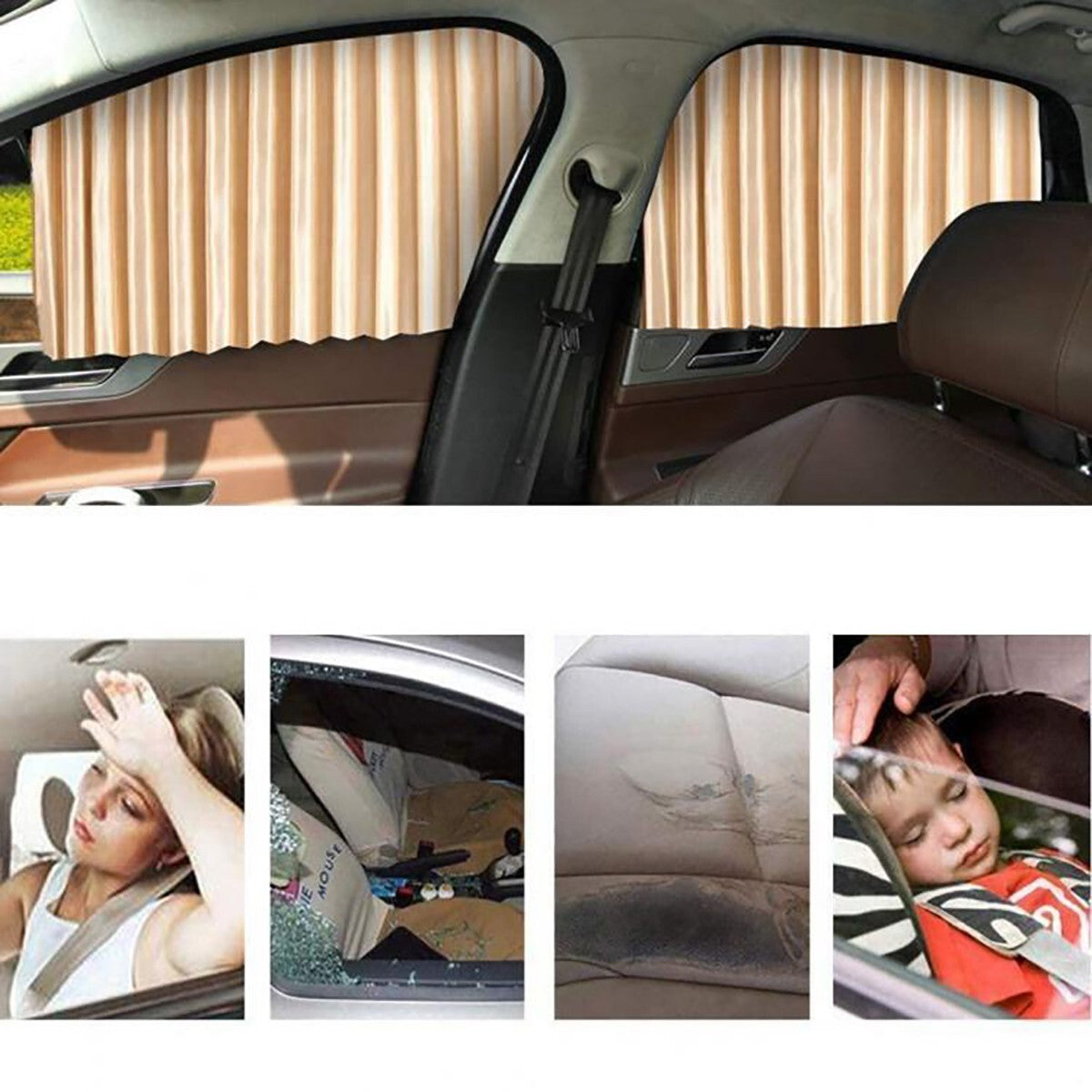 KIT 4 TENDA TENDINA PARASOLE RAGGI UV MAGNETICA AUTO ANTERIORE POSTERIORE BEIGE