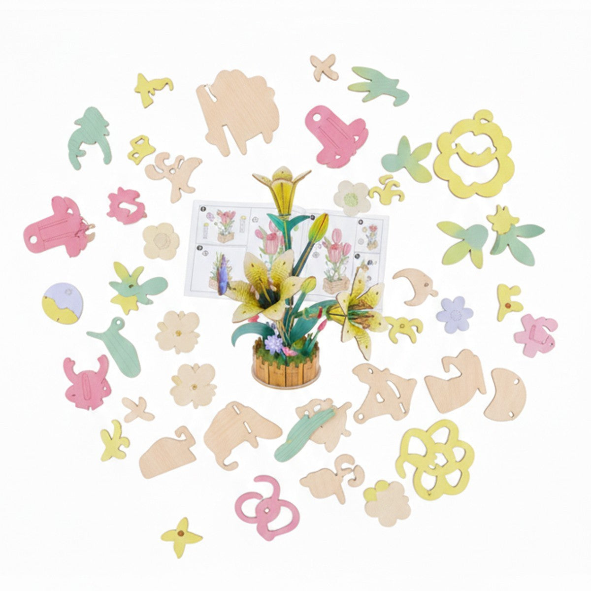 PUZZLE 3D GIGLIO GIALLO LEGNO 85PZ FIORI ARTIFICIALI COSTRUZIONI NATALE 32390