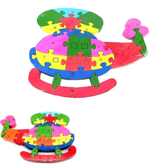 PUZZLE 3D IN LEGNO GIOCO EDUCATIVO NUMERI LETTERE BAMBINI FORMA ELICOTTERO 52902