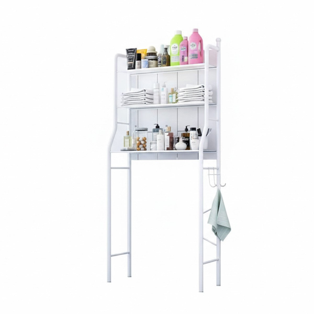 SCAFFALE LAVATRICE SALVASPAZIO BAGNO MOBILE 3 RIPIANI ORGANIZER METALLO BIANCO
