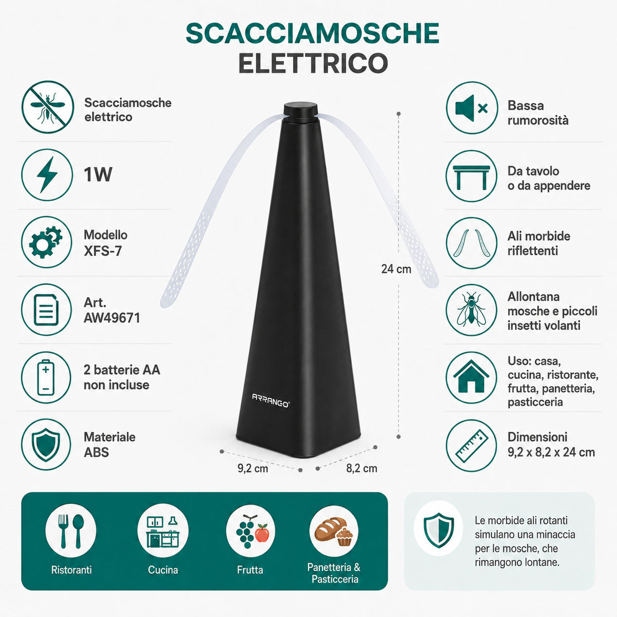 SCACCIAMOSCHE ELETTRICO PER ZANZARE DA TAVOLO 1W BATTERIE AA ARRANGO AW49671