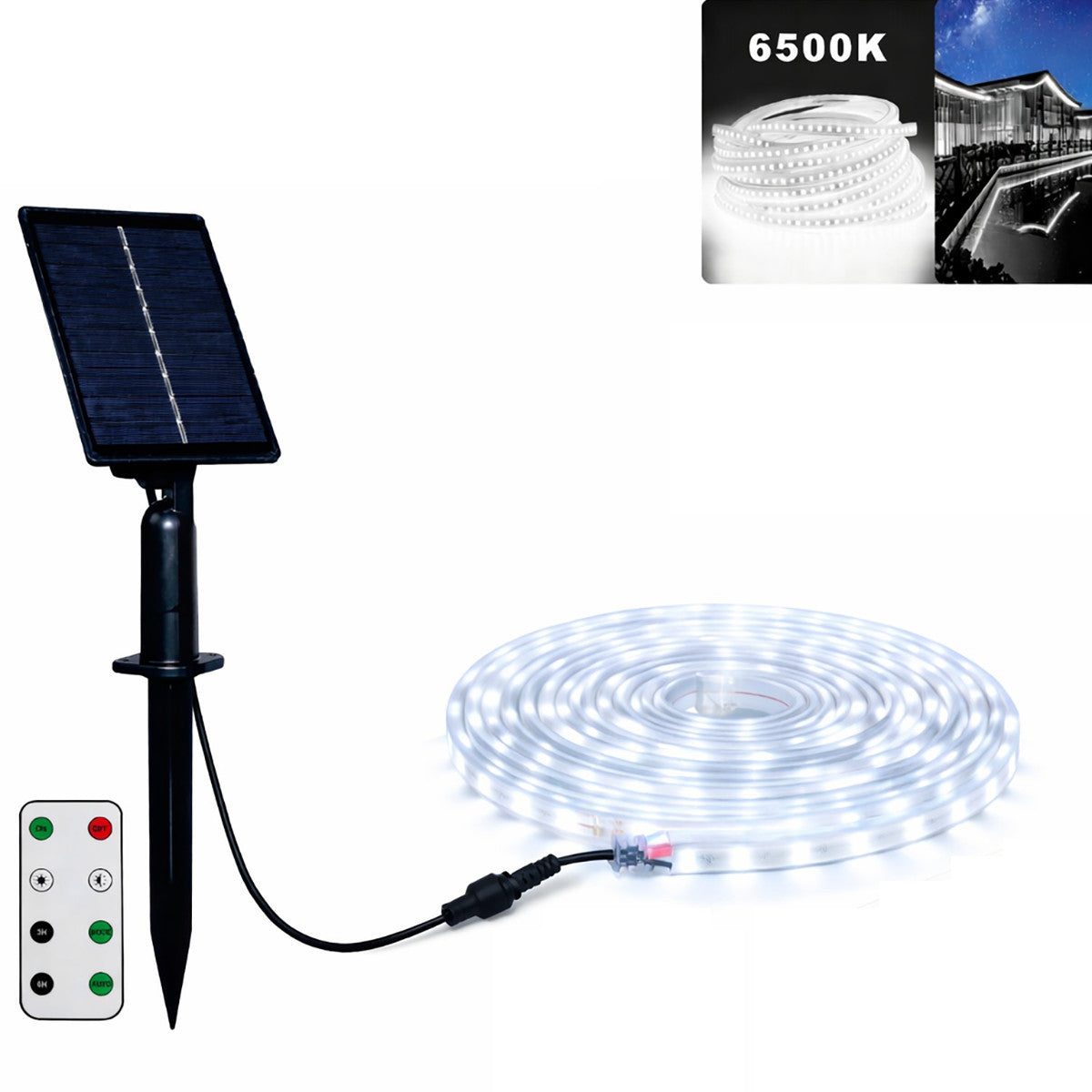 STRISCIA LED SOLARE 5 METRI TELECOMANDO BIANCO FREDDO 6500K PER ESTERNO ET-31608
