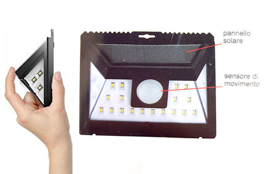 FARETTO 24 LED SOLARE ESTERNO LAMPADA GIARDINO FARETTI SENSORE MOVIMENTO LUCE