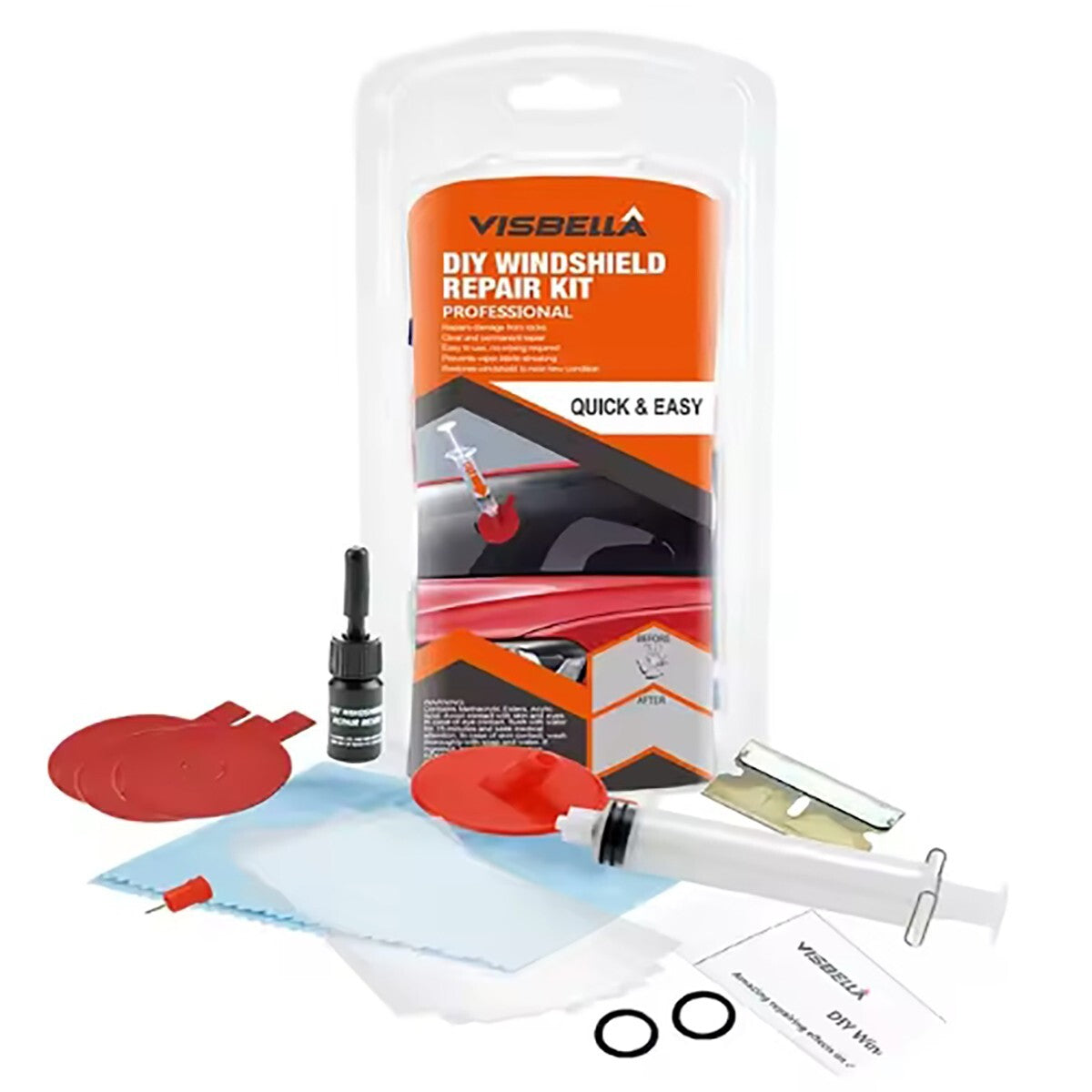 KIT RIPARAZIONE PARABREZZA AUTO SCHEGGE RESINA VETRO FAI DA TE CREPE RIPARA