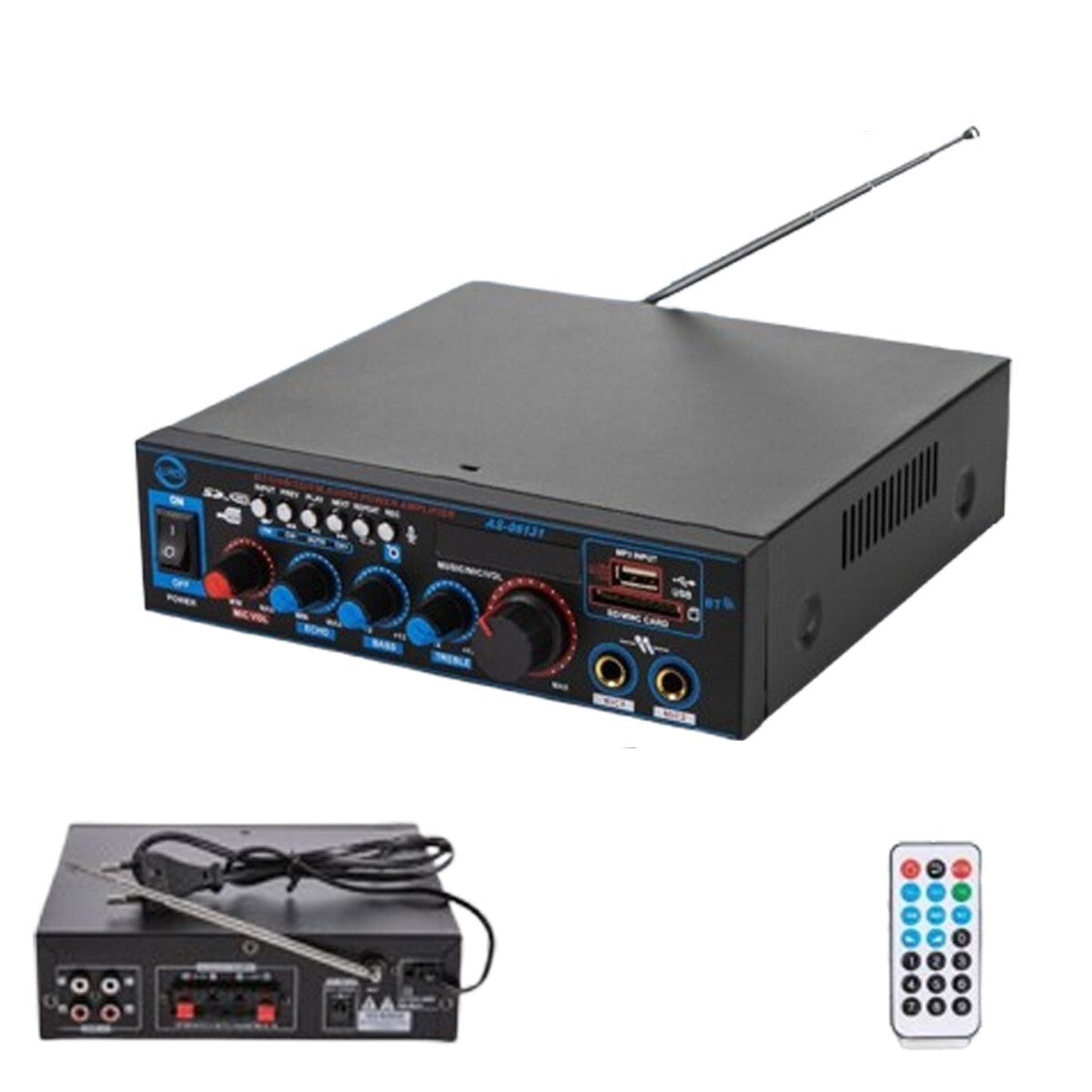 AMPLIFICATEUR AUDIO STÉRÉO 2 CANAUX MICROPHONE FM USB BLUETOOTH KARAOKÉ AS-06131