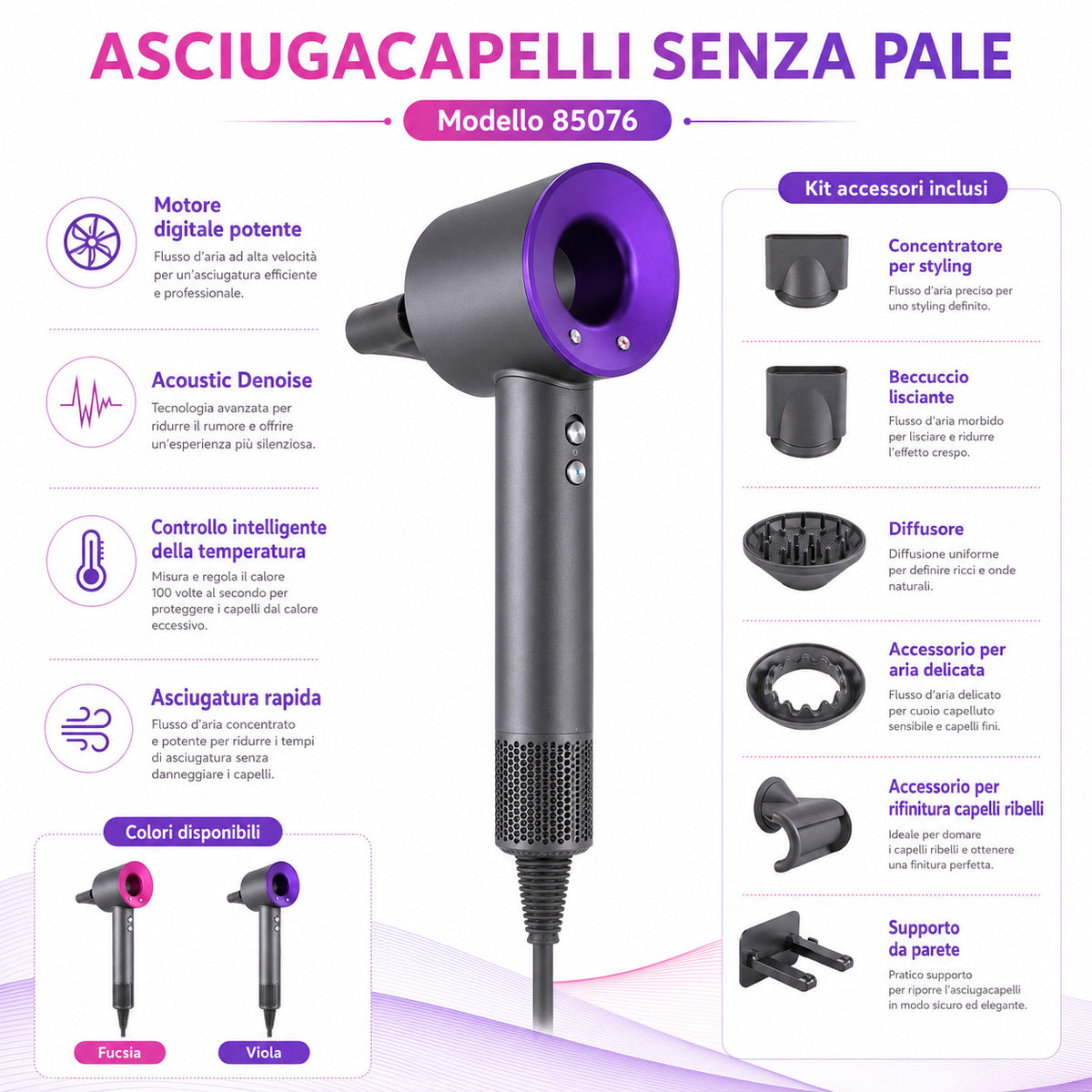 ASCIUGACAPELLI SENZA PALE PHON IONICO RAPIDO 85076 ACCESSORI CASA SALONE KIT PRO