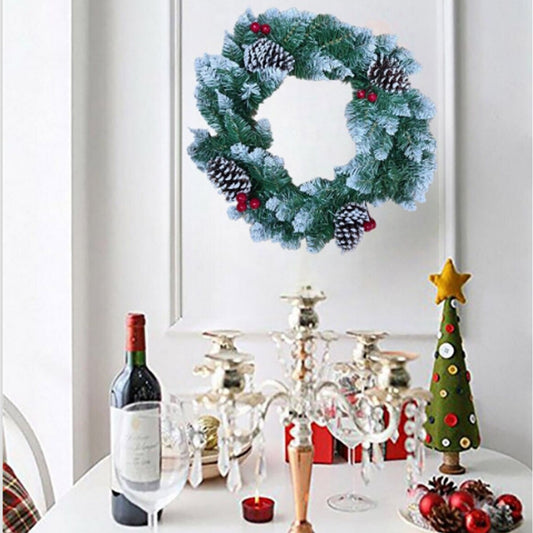 GUIRLANDE SAPIN VERT ENNEIGÉ 50CM BAIES NEIGE POMMES DE PIN COURONNE DÉCORATIONS DE NOËL