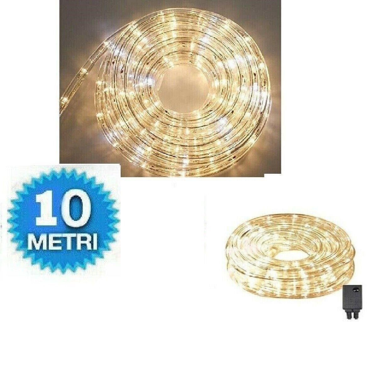 TUBO LUMINOSO LED LUCI DI NATALE IMPERMEABILE ESTERNO BIANCO NATURALE 10 METRI