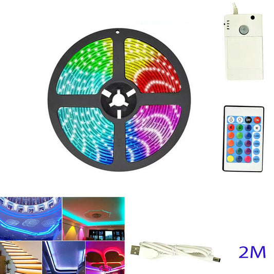 BANDE LED AVEC CAPTEUR DE MOUVEMENT INFRAROUGE USB BATTERIE 2M RGB TE-B0452