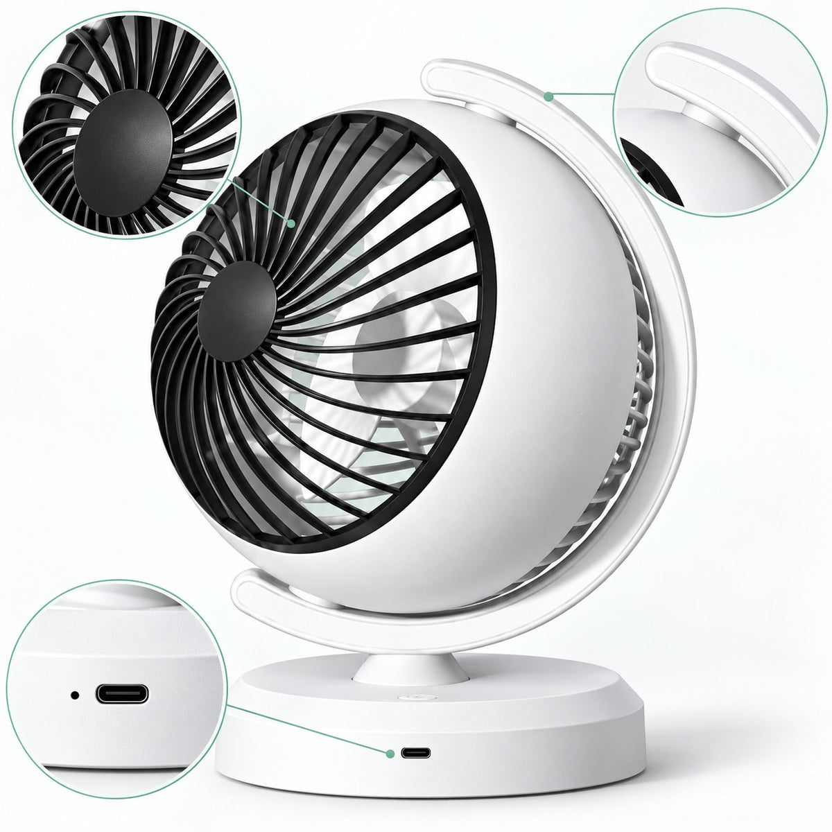 VENTILATORE DA TAVOLO A SFERA 3 VELOCITÀ LUCE LED ROTAZIONE 180° CAMERA AS-07117