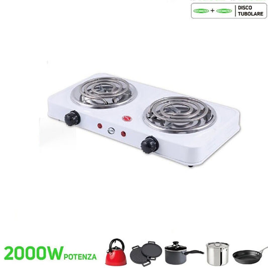 DOUBLE PLAQUE ÉLECTRIQUE SPIRALE 2000W CAMPING ACIER PLAQUE 14CM H-003