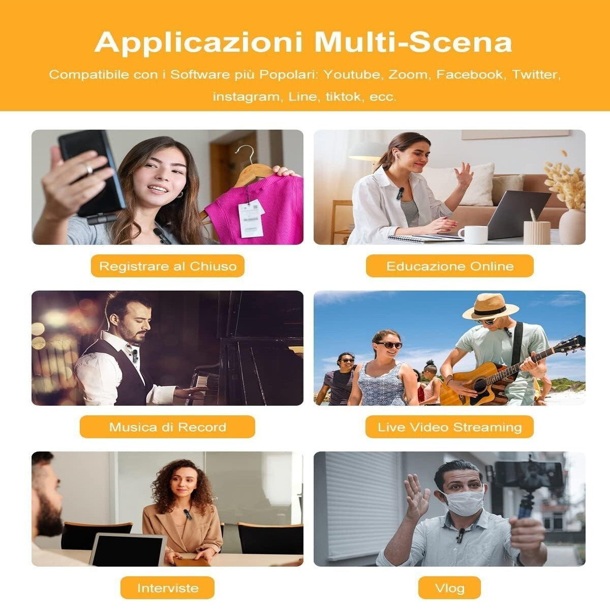 MICROFONO LAVALIER SENZA FILI LIGHTNING INTERVISTE VIDEO REGISTRA AUDIO AC48831