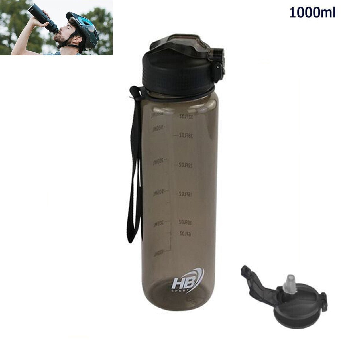 BOUTEILLE DE SPORT TRANSPARENTE GOURDE PORTABLE 1 L SPORT FITNESS NOIRE 94168