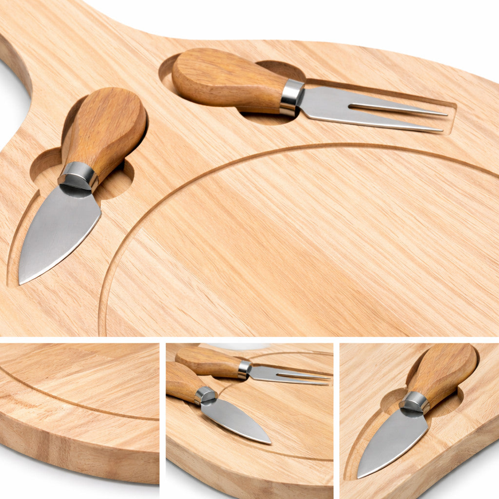 TAGLIERE ROTONDO LEGNO MANICO SET COLTELLI FORMAGGI 3 PEZZI VASSOIO APERITIVO