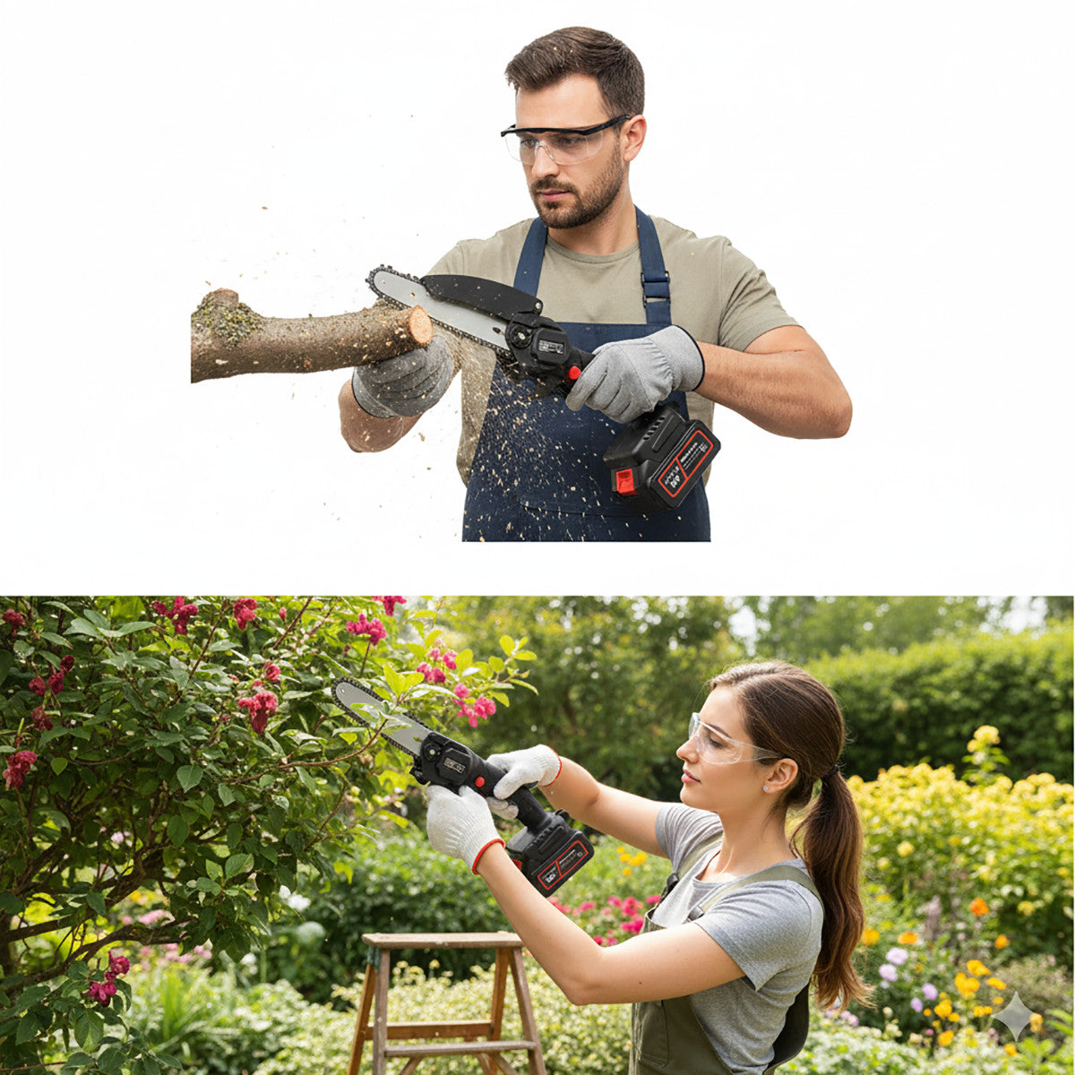 MINI SCIE À CHAÎNE ÉLECTRIQUE SANS FIL 48V TRONÇONNEUSE 4" CHAÎNE D'ÉLAGAGE POUR BRANCHES 2 BATTERIES