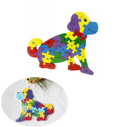 PUZZLE 3D EN BOIS JEU ÉDUCATIF CHIFFRES LETTRES ENFANTS FORME CHIEN 52264