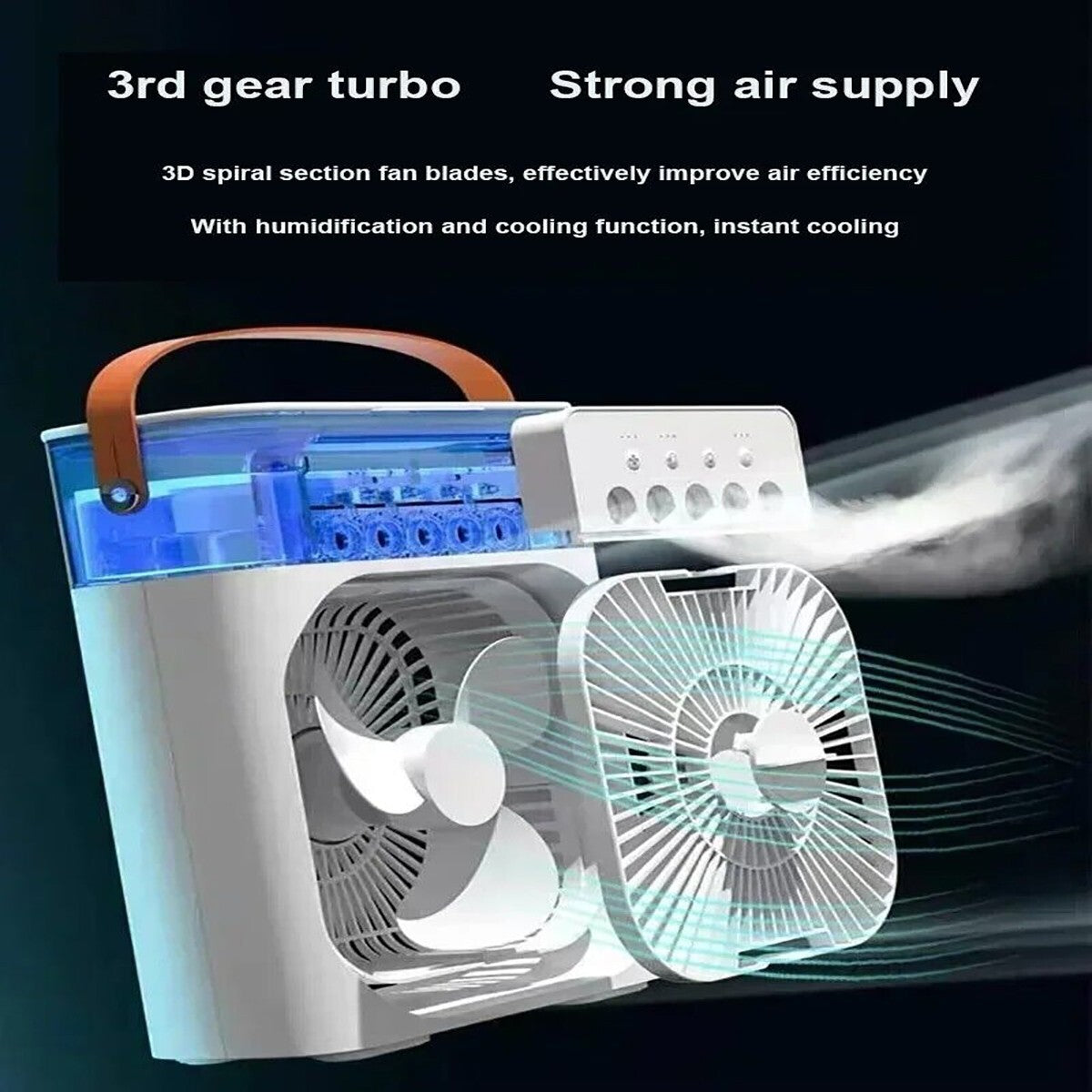 VENTILATORE PORTATILE PER USO DOMESTICO RAFFRESCATORE E UMIDIFICATORE LUCI 7 LED