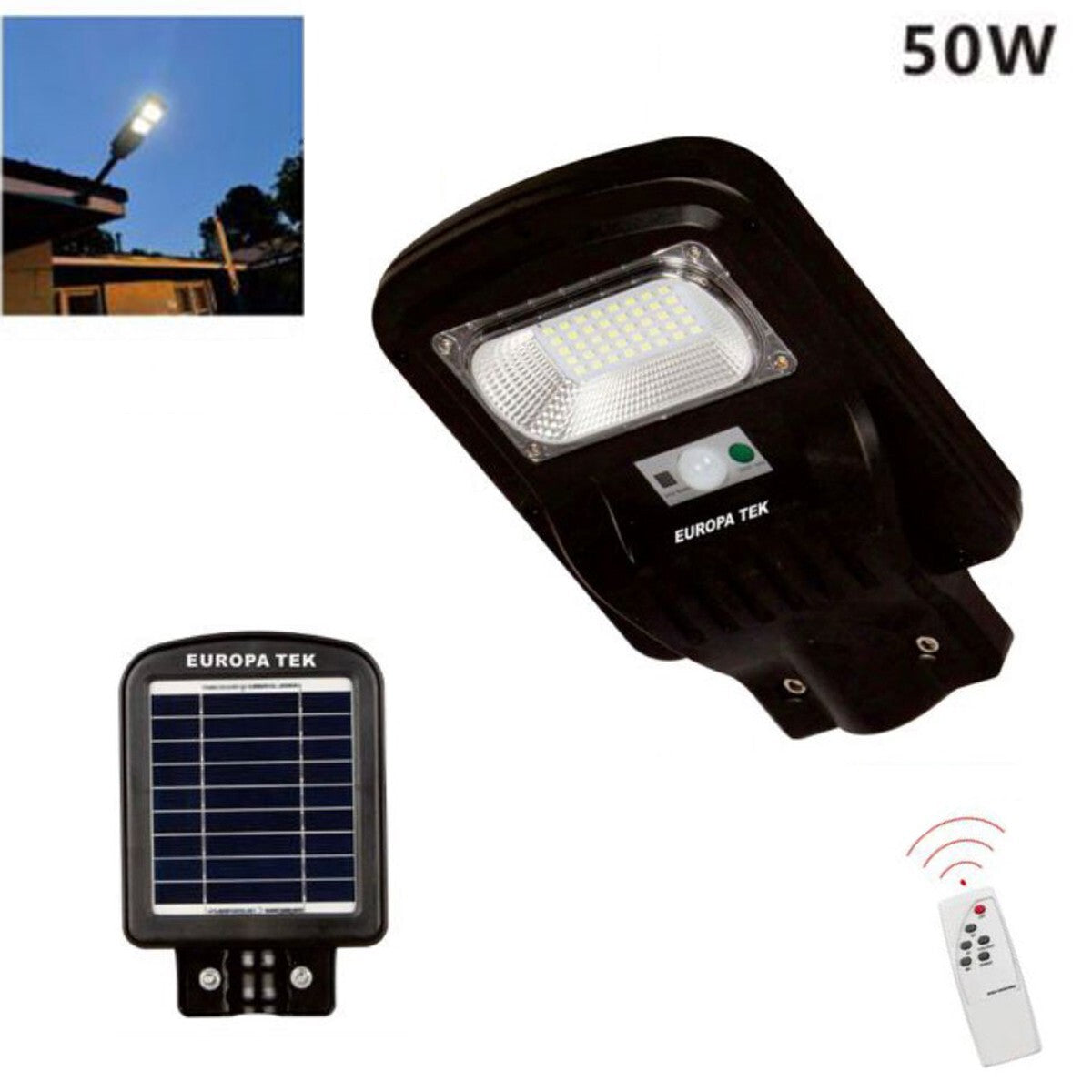 LAMPADAIRE SOLAIRE RUE PHARE LED EXTÉRIEUR DÉTECTEUR DE MOUVEMENT TÉLÉCOMMANDE 50W