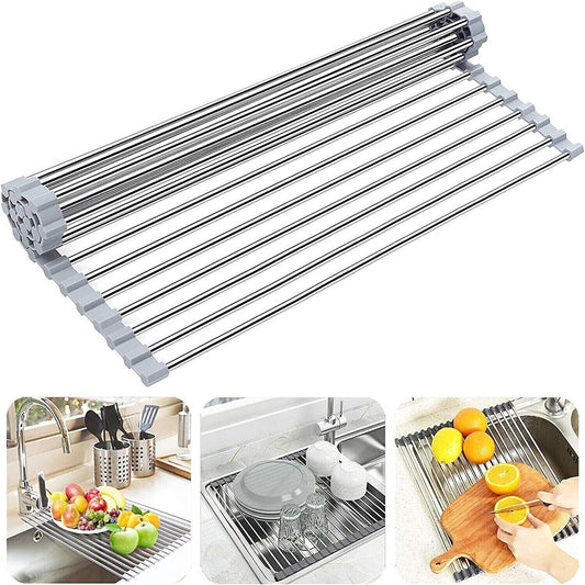ÉGOUTTOIR D'ÉVIER REPLIABLE RANGEMENT RACK GRILLE PLIABLE CUISINE 36 X 47CM