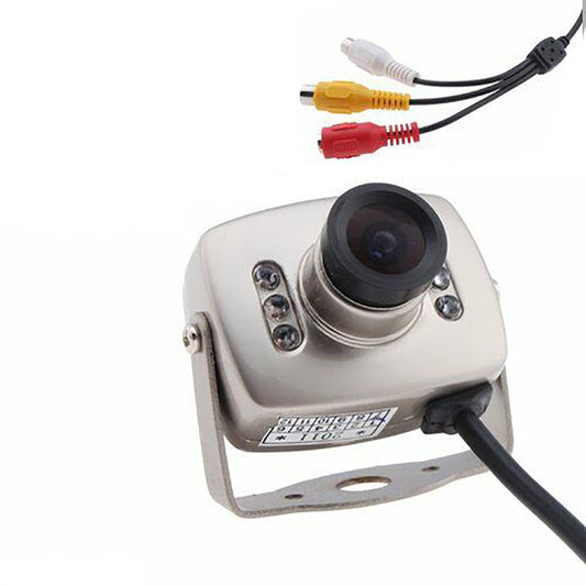 MINI MICRO TELECAMERA CAMERA A COLORI 6 LED IR RCA AUDIO VIDEO MICROFONO STAFFA