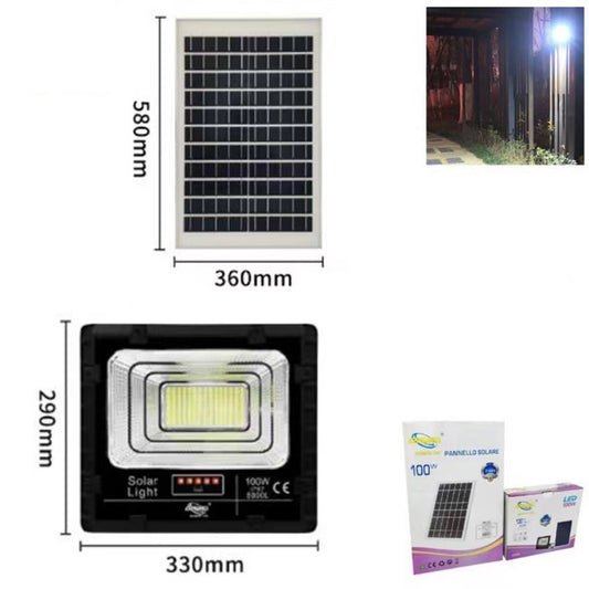 PROJECTEUR LED SPOT HAUTE LUMINOSITÉ PANNEAU SOLAIRE CRÉPUSCULAIRE TÉLÉCOMMANDE 100W