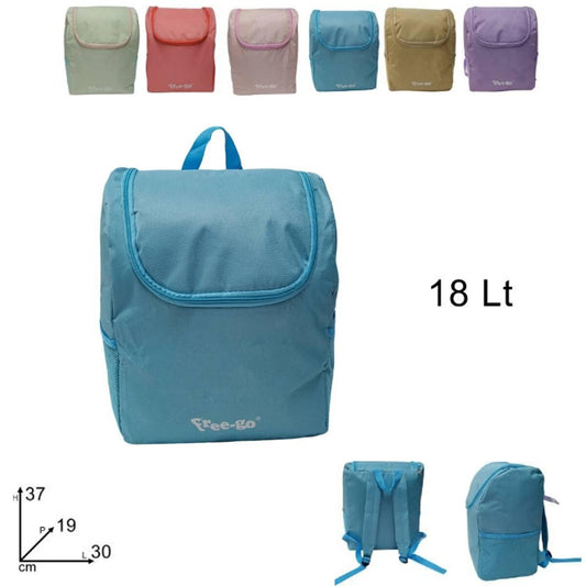 SAC À DOS GLACIÈRE FREEGO 18 LITRES INTÉRIEUR ALUMINIUM COULEURS ASSORTIES FERMETURE ÉCLAIR VOYAGE