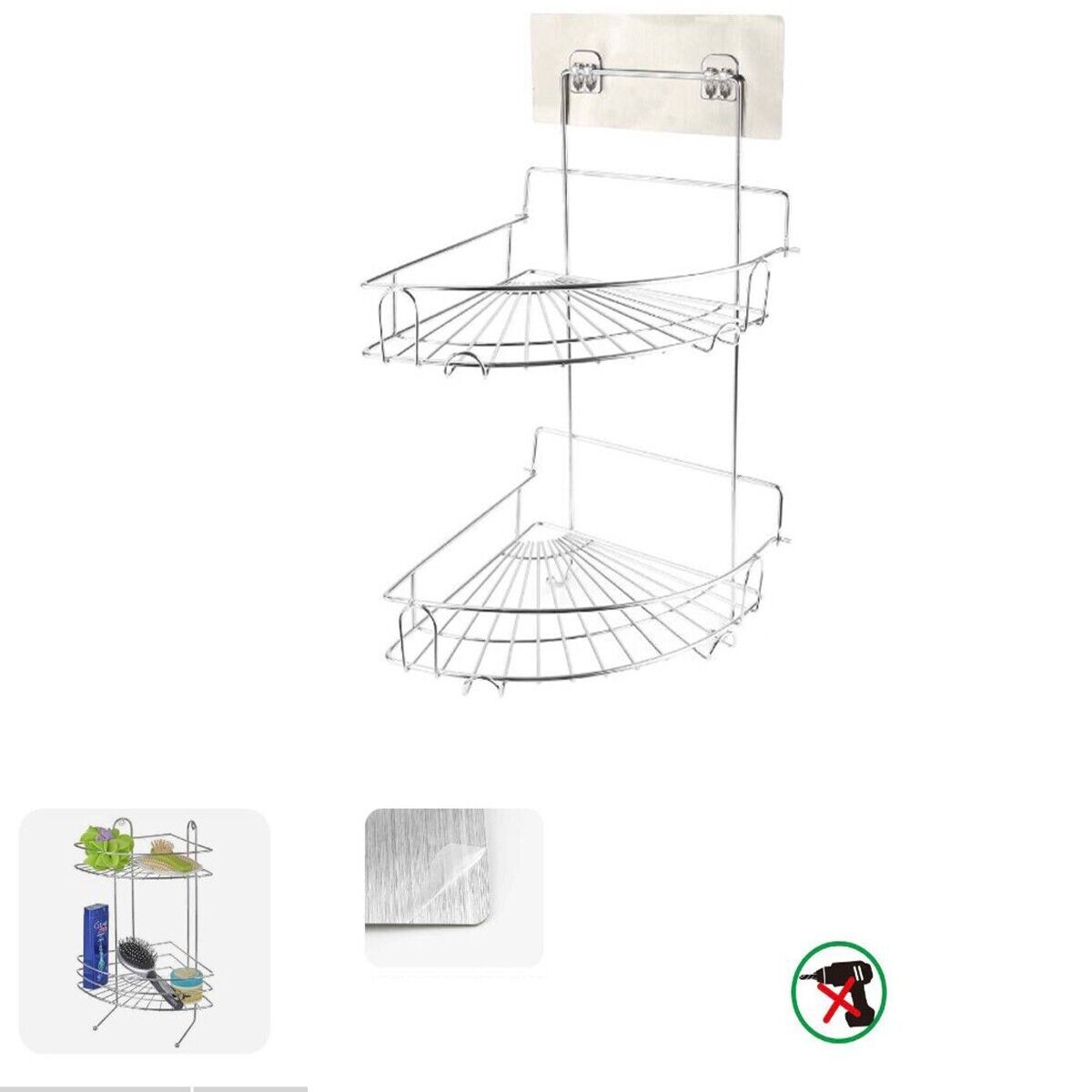 DOPPIA MENSOLA ANGOLARE DA PARETE ADESIVA SCAFFALE ORGANIZER PORTAOGGETTI 03490