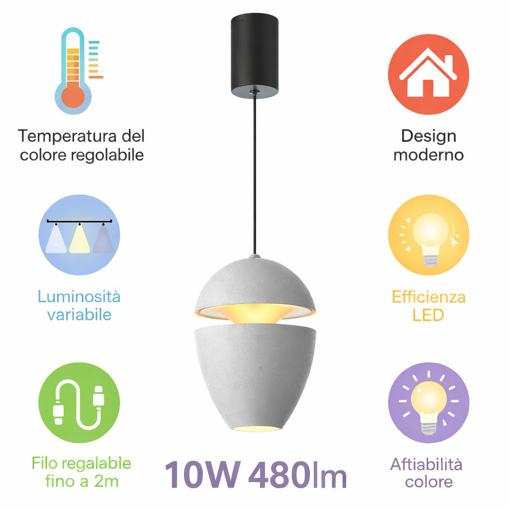 LAMPADA SOSPENSIONE LED 10W REGOLABILE 3 COLORI 3000K 4000K 6000K 480LM LP006