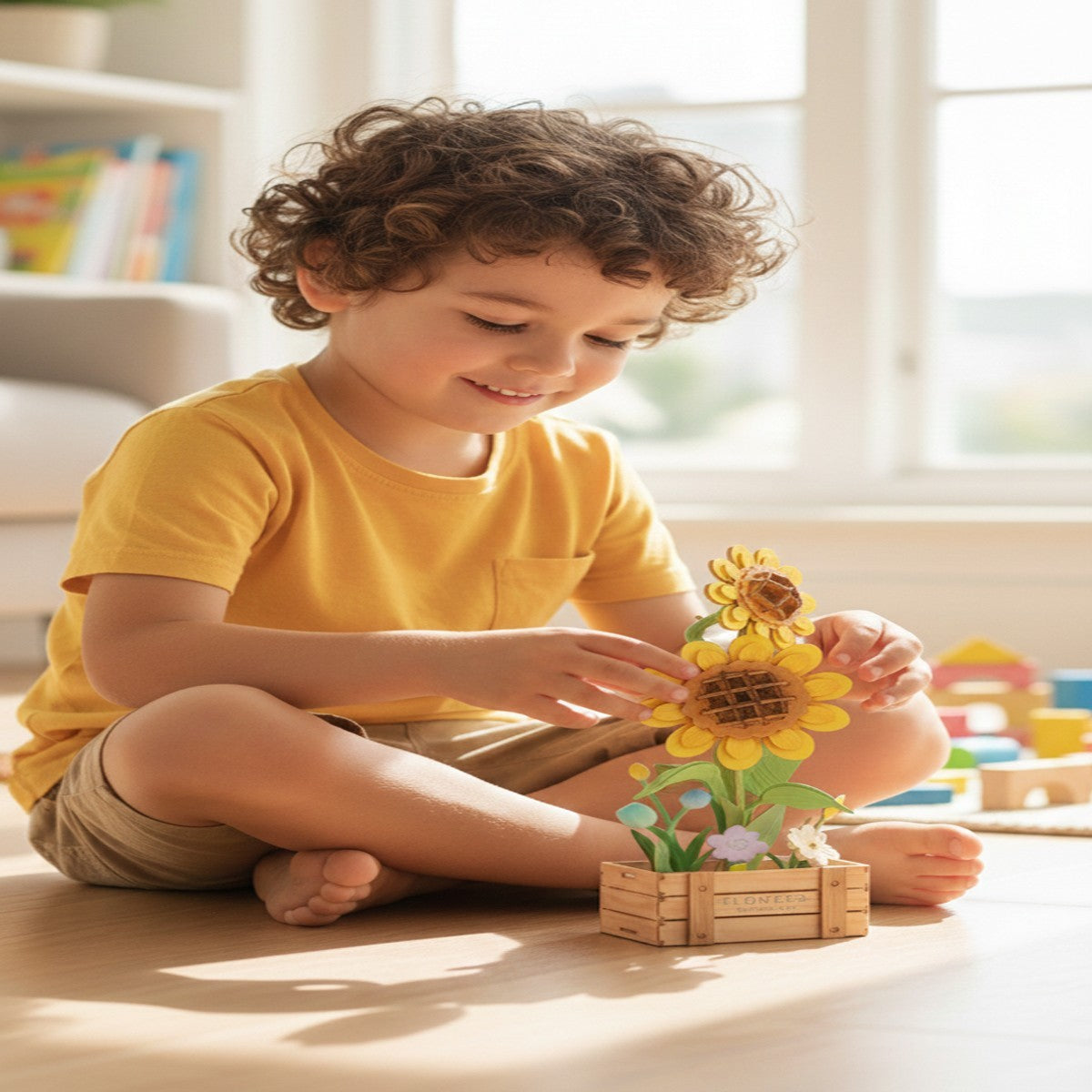 PUZZLE 3D GIRASOLI LEGNO 115PZ FIORI ARTIFICIALI COSTRUZIONI REGALO 32388