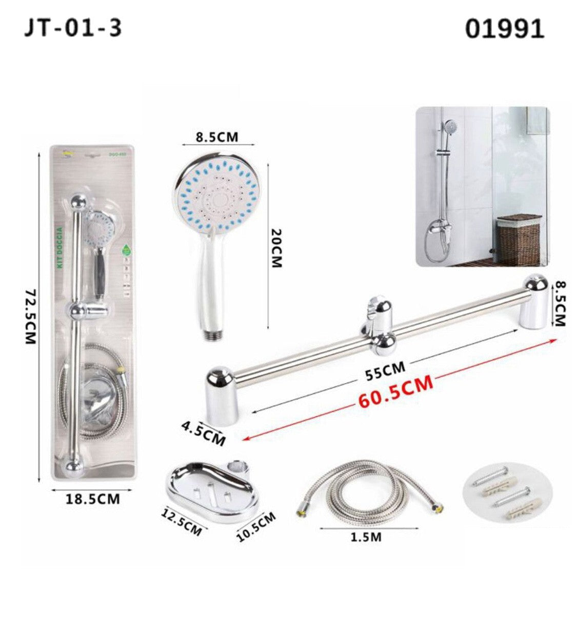 ATSTA SALISCENDI SOFFIONE CROMATO DOCCETTA BAGNO DOCCIA TUBO ROTONDO 01991