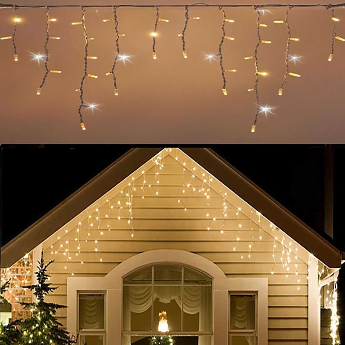 RIDEAU LUMINEUX EXTÉRIEUR 150 LED NOËL BLANC CHAUD FIXE ET FROID CLIGNOTANT