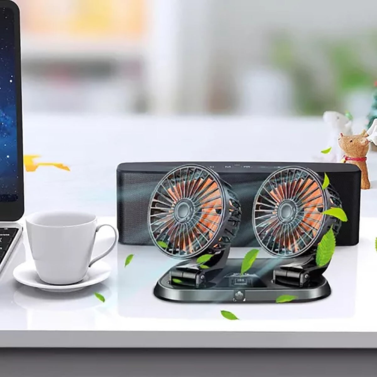 DOPPIO VENTILATORE PER AUTO 24V PORTATILE DA VIAGGIO REGOLABILE ARIA FRESCA