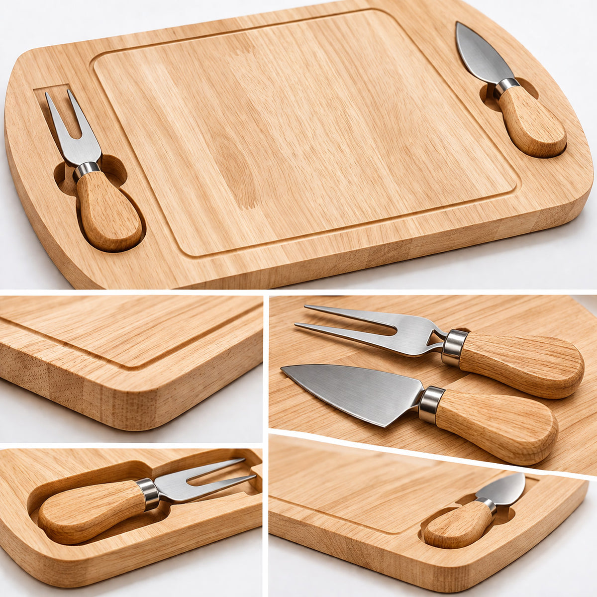 TAGLIERE LEGNO CON SET COLTELLI FORMAGGI 3 PEZZI VASSOIO SERVIZIO APERITIVO CENA