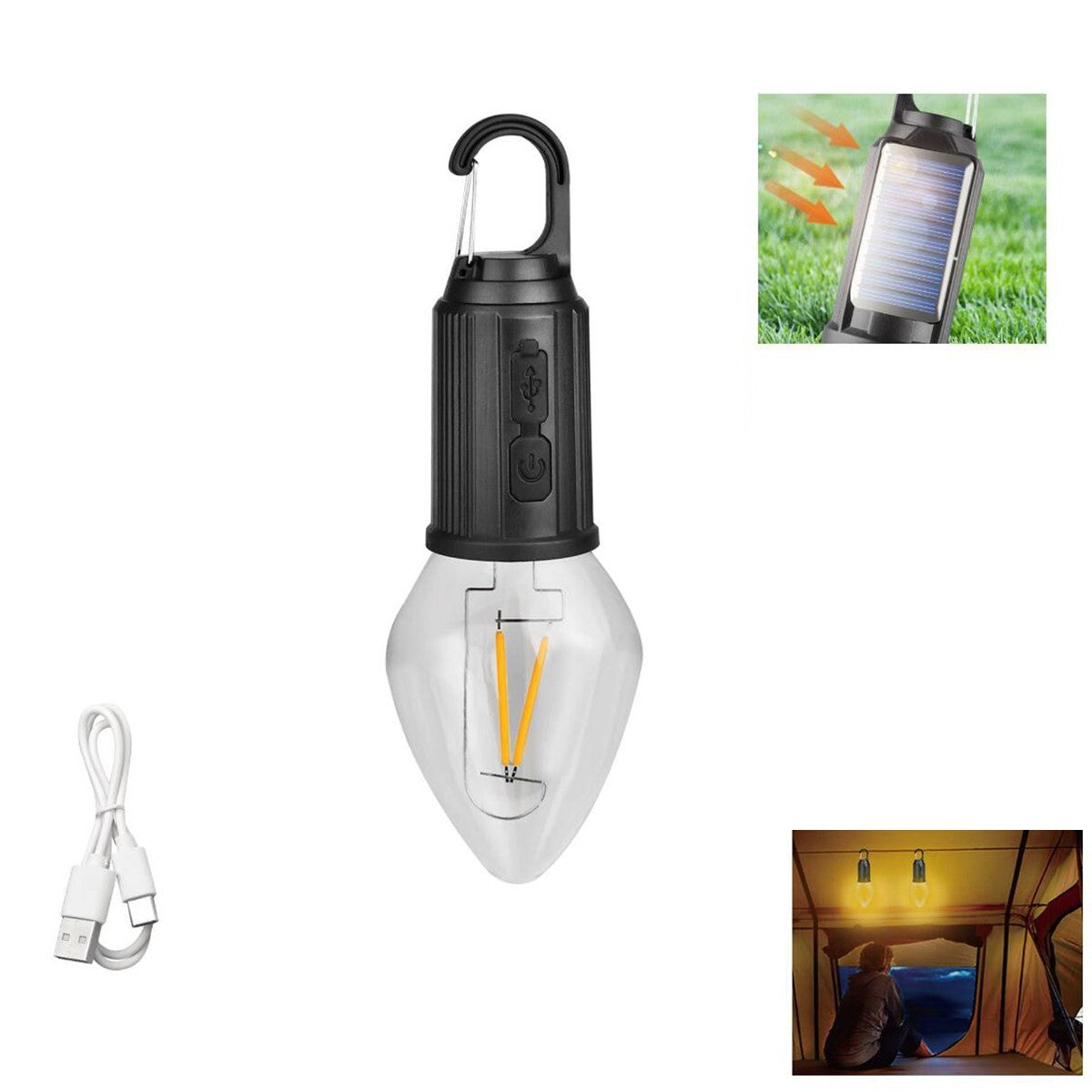 LAMPADA LED CAMPEGGIO SOLARE USB RICARICABILE GANCIO PORTATILE LUCE EMERGENZA 34