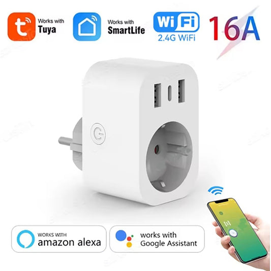 PRESA SMART WIFI 16A 3680W USB TYPE C ALEXA GOOGLE TUYA SMART LIFE TIMER WIBY